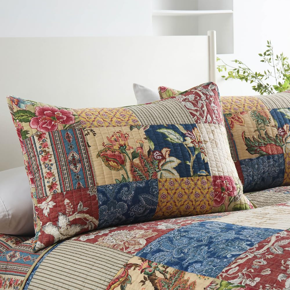 Cotton Bedspread Quilt Sets Reversible Bedding Coverlet Sets 3 Pieces Gorgeous Rustic Vintage Floral Red Yellow