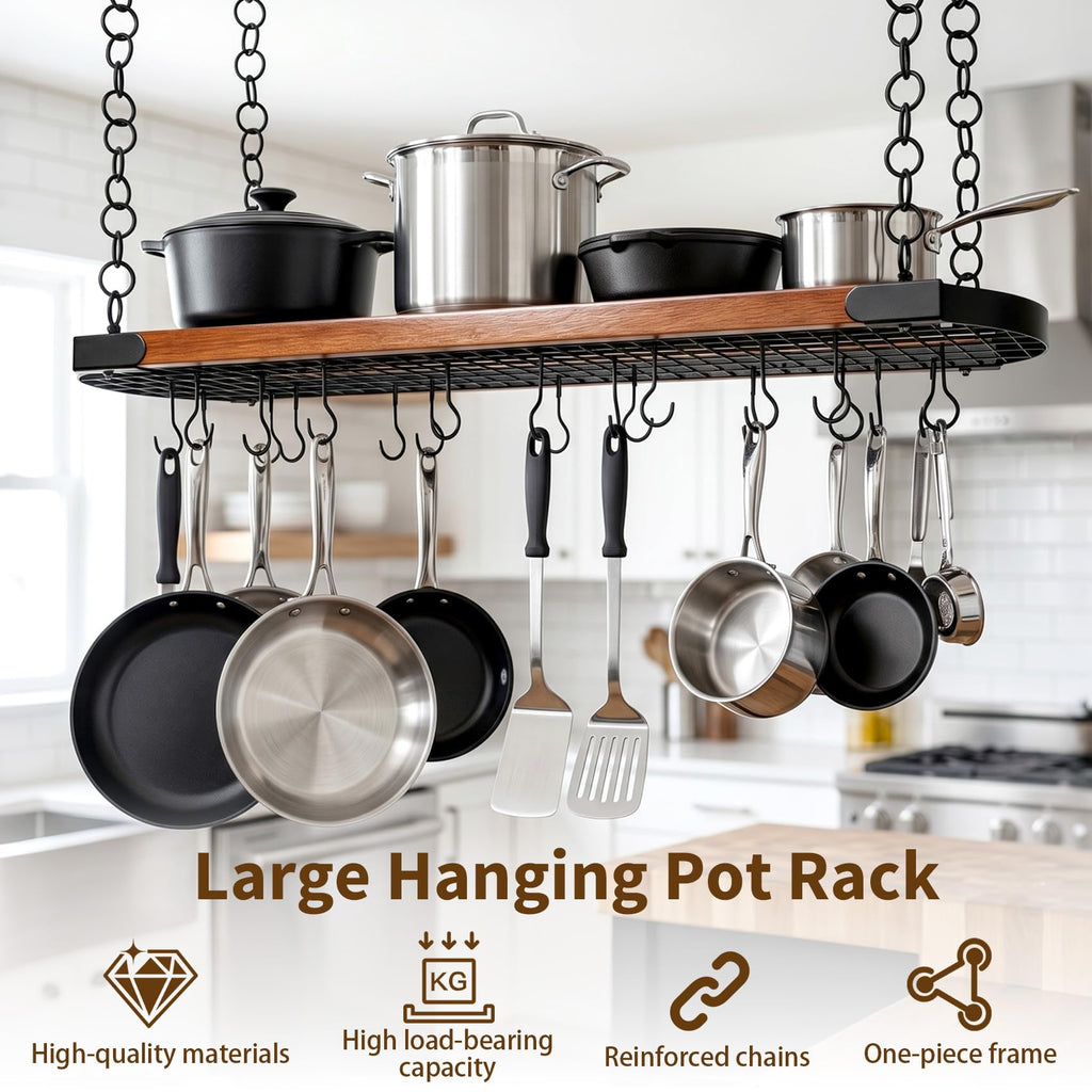 48 Inch Large Hanging Pot Rack Ceiling Mount,Heavy Duty Pot and Pan Rack with 20 Hooks,130 lbs Capacity Ceiling