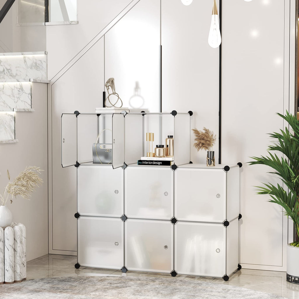 8-Cube Storage Organizer with Door Cube Shelf Closet Cabinet White