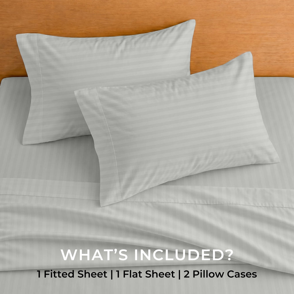 Striped Cotton Sheets 4 Piece 100% Egyptian Cotton 600 Thread Count Soft Bedding Luxury Hotel Sheets with 16" Deep
