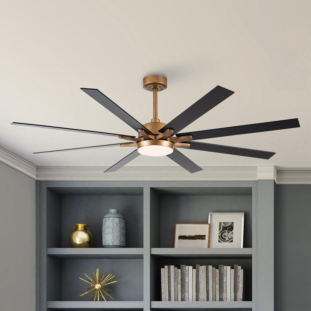 65'' Large Industrial Ceiling Fan with Light, Matte Black, 8-Blade DC Motor, 6-Speed Reversible Airflow, 24W Dimmable