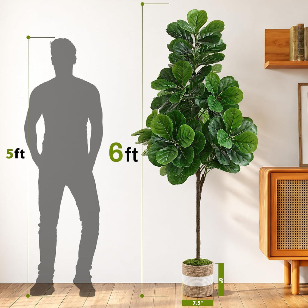 6FT Artificial Fiddle Leaf Fig Tree with Planter & Woven Basket