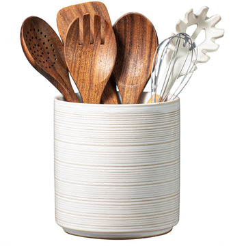 Large Utensil Holder Counter, 7.3" Ceramic Cooking Utensil Crocks for Spatula & Spoon, Farmhouse Kitchen Utensil