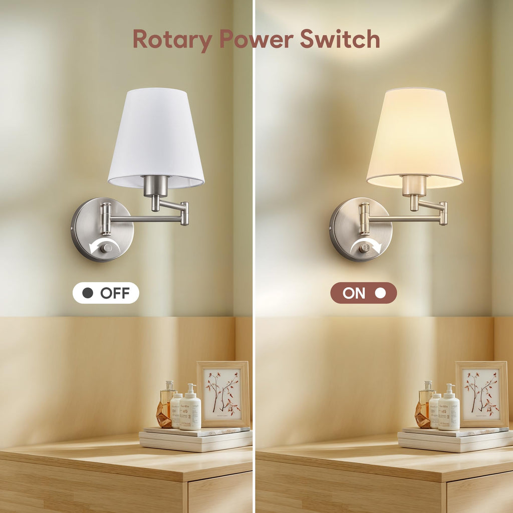 Wall Lamp, Plug in & Swing Arm Wall Sconce, Nickel Finish