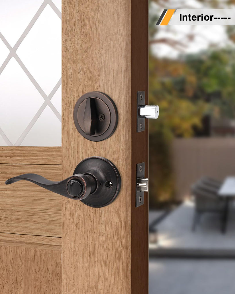 Front/Exterior Door Lever Lockset with Single Cylinder Deadbolt, 1 Pack Keyed Alike Oil Rubbed Bronze Combination