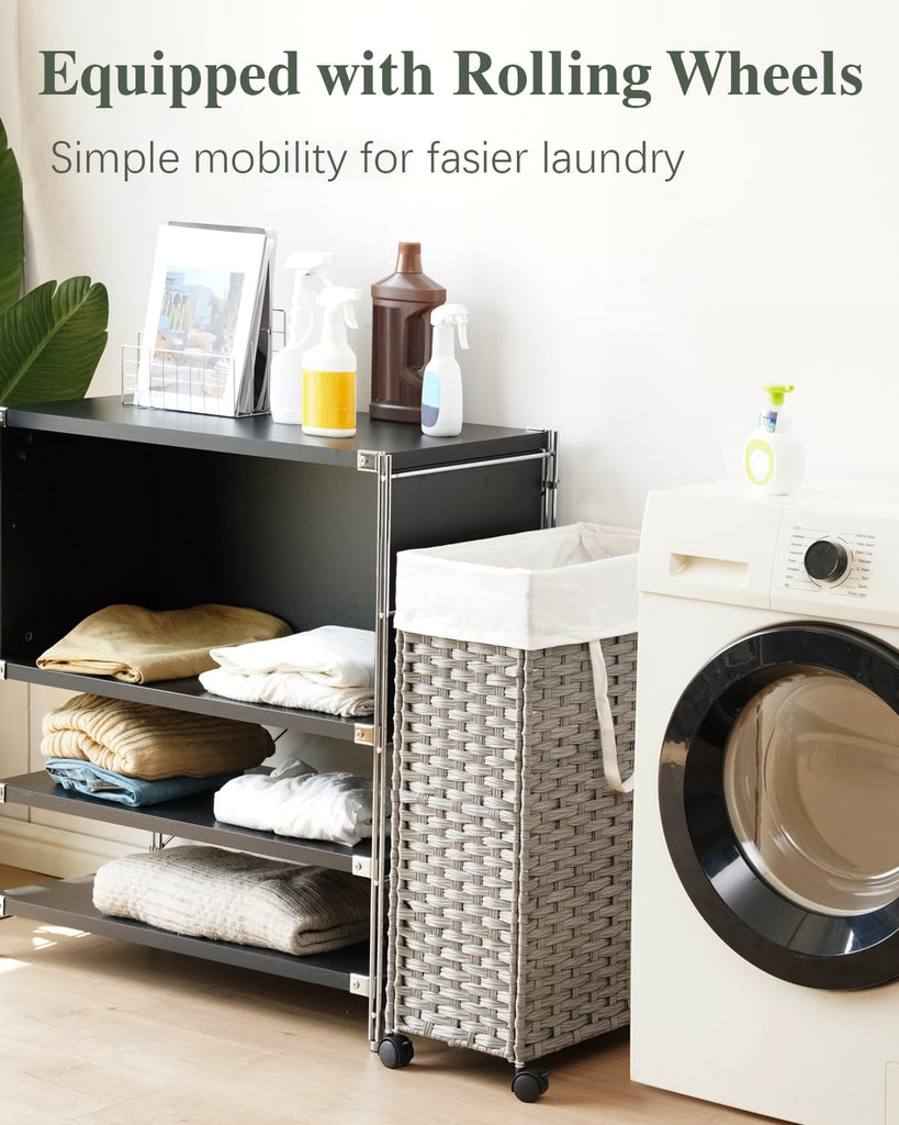 Slim Laundry Hamper 75L rolling laundry basket with Wheels Grey