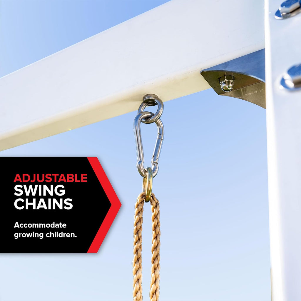 VWS-001 Aspen Vinyl Wood Swing Set: 3 Swings, Heavy Duty and Rust Resistant, 3 Year Warranty - Top Safety with