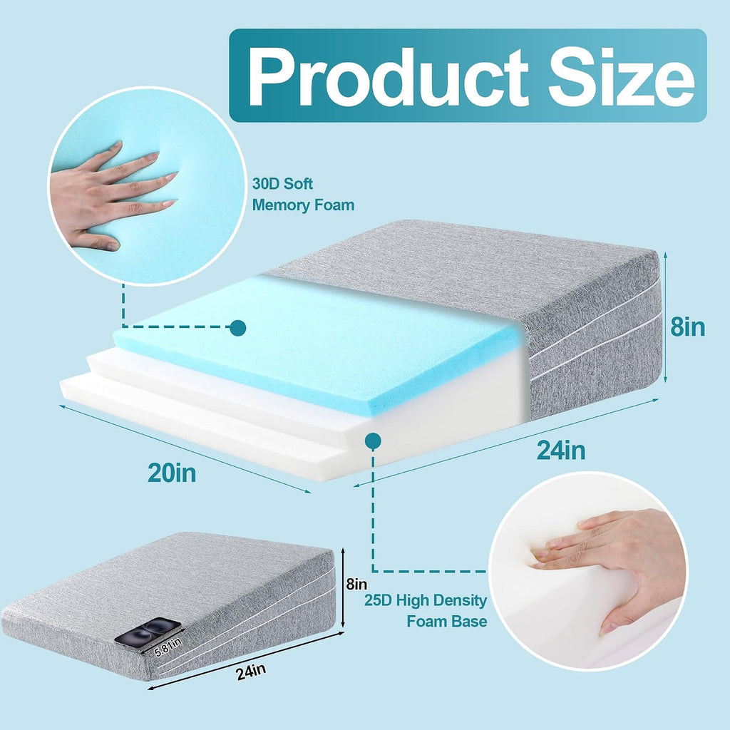 Adjustable Bed Wedge Pillow for Sleeping, Triangle Incline Wedge Pillow for Back Reduce Pressure, Memory Foam Pillow