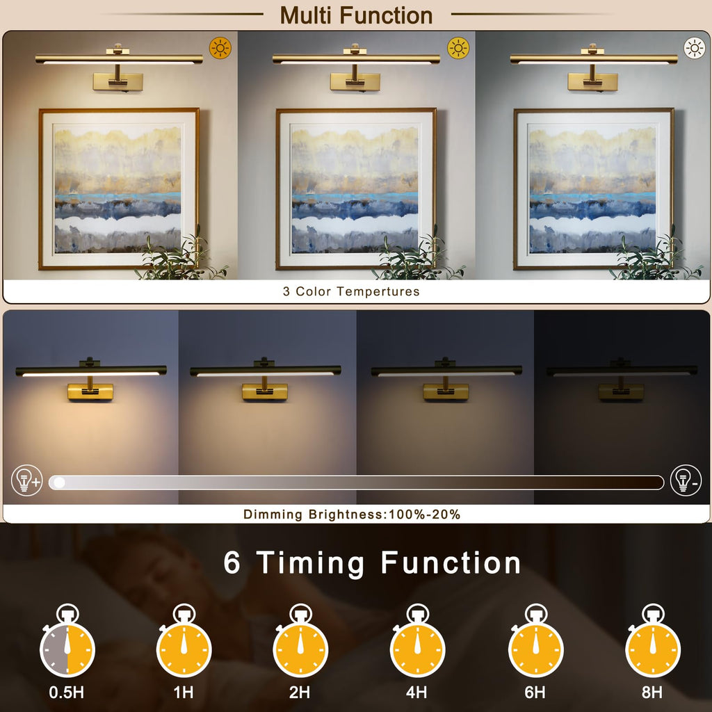 Wireless Picture Lights for Wall Battery Operated Brass Art Light for Paintings with Remote 3CCT Dimmable Potrait