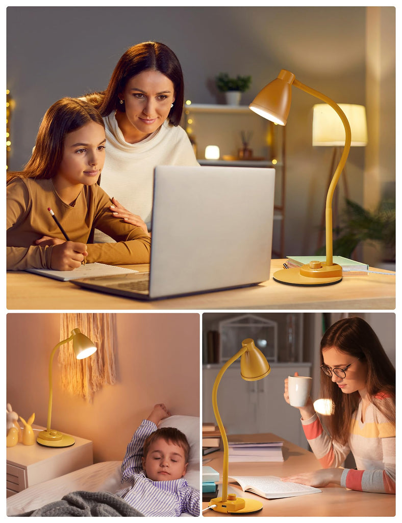LED Desk Lamp with USB Charging Port 3 Color Modes Fully Dim, Yellow