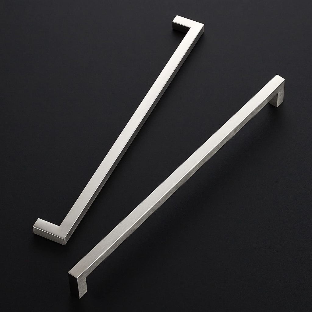 Brushed Nickel Square Cabinet Handles & Pulls 12-3/5 Inch 10 Pack