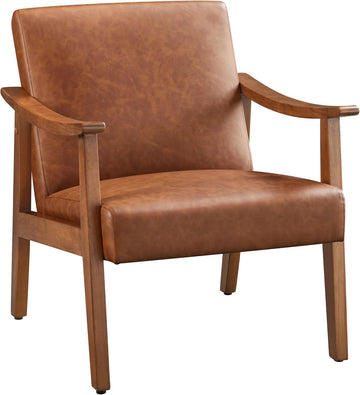 Accent Chairs, Mid-Century Faux Leather Armchairs, Light Brown