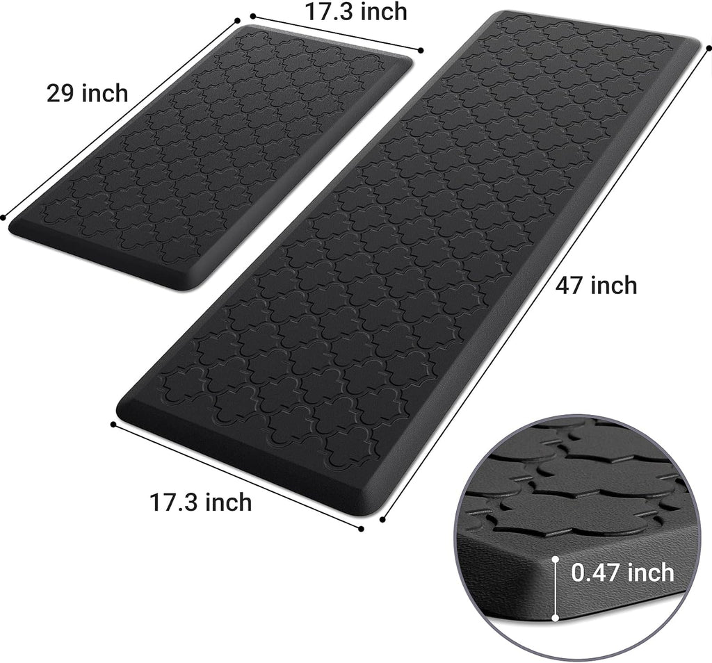 Kitchen Mat 2 PCS Cushioned Anti-Fatigue Floor Mat Standing Mat | 0.47" Thick Cushioned Memory Foam, Water Resistant