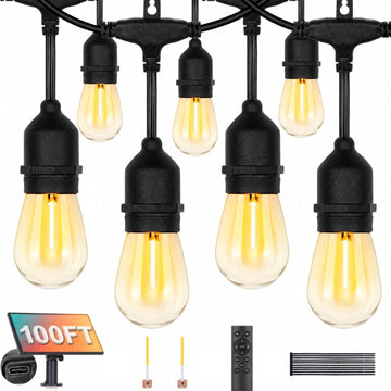 Solar String Lights Outdoor Waterproof Edison String Lights