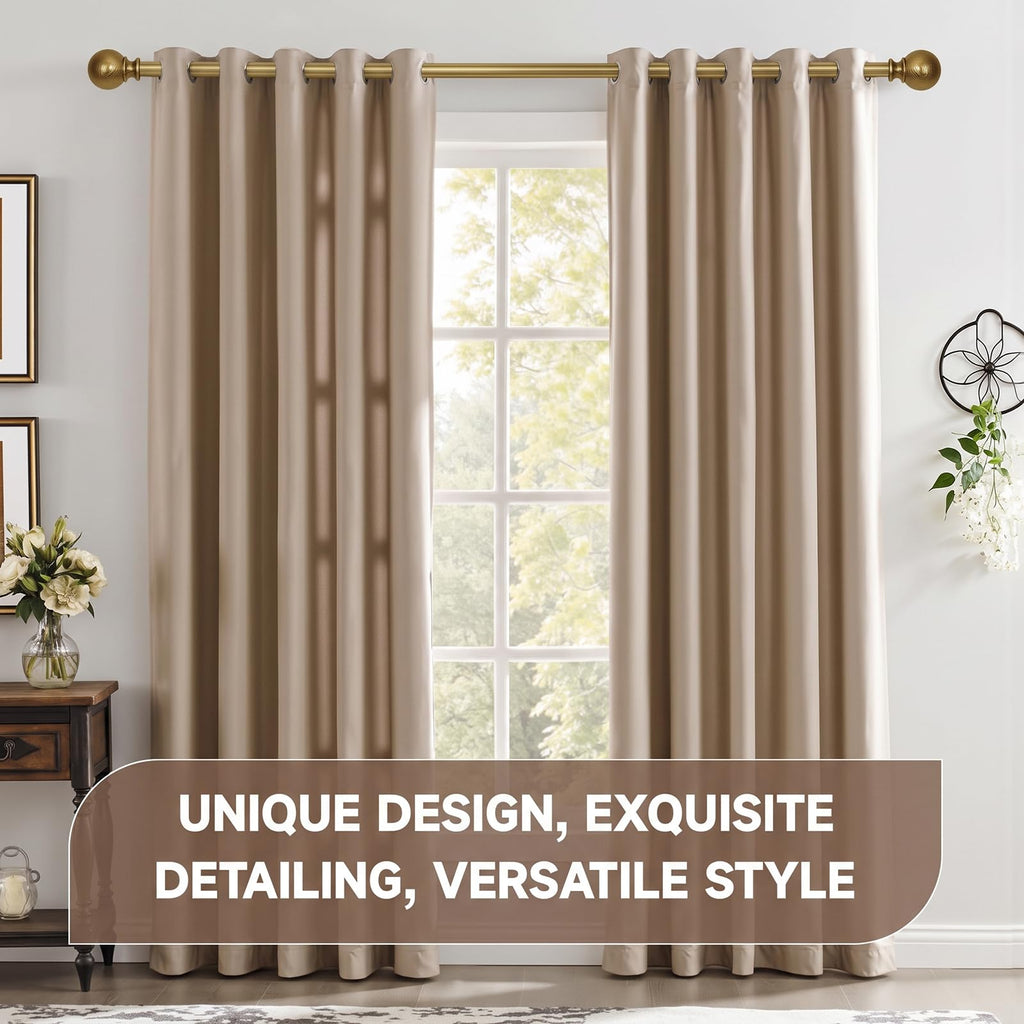Warm Gold Curtain Rods for Windows 28 to 48 Inch(2.3-4ft)- 1'' Diameter Heavy Duty Curtain Rods with Golden