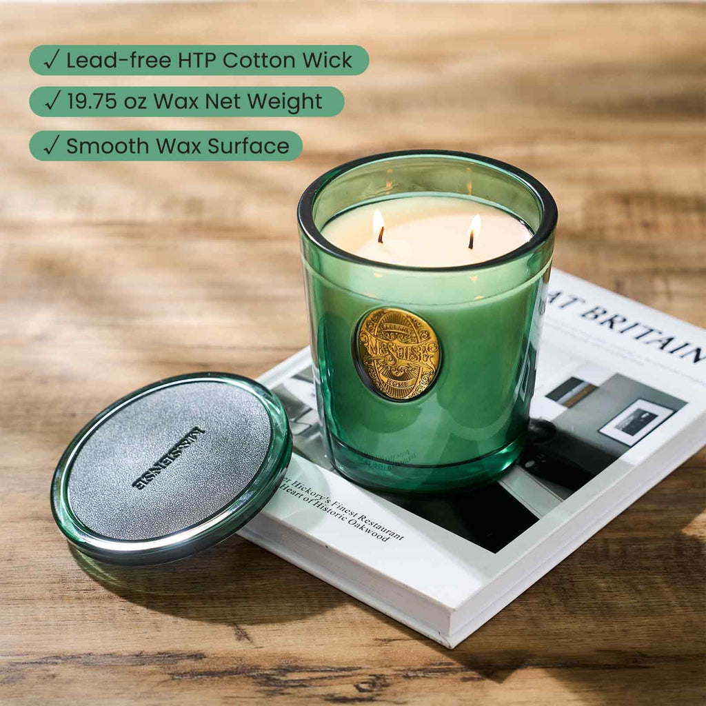 Large Two-Wick Soy Holiday Candle | Evergreen Pine & Emerald Green | 19.8 oz, 120H Burn Time | Luxury Scented Candle