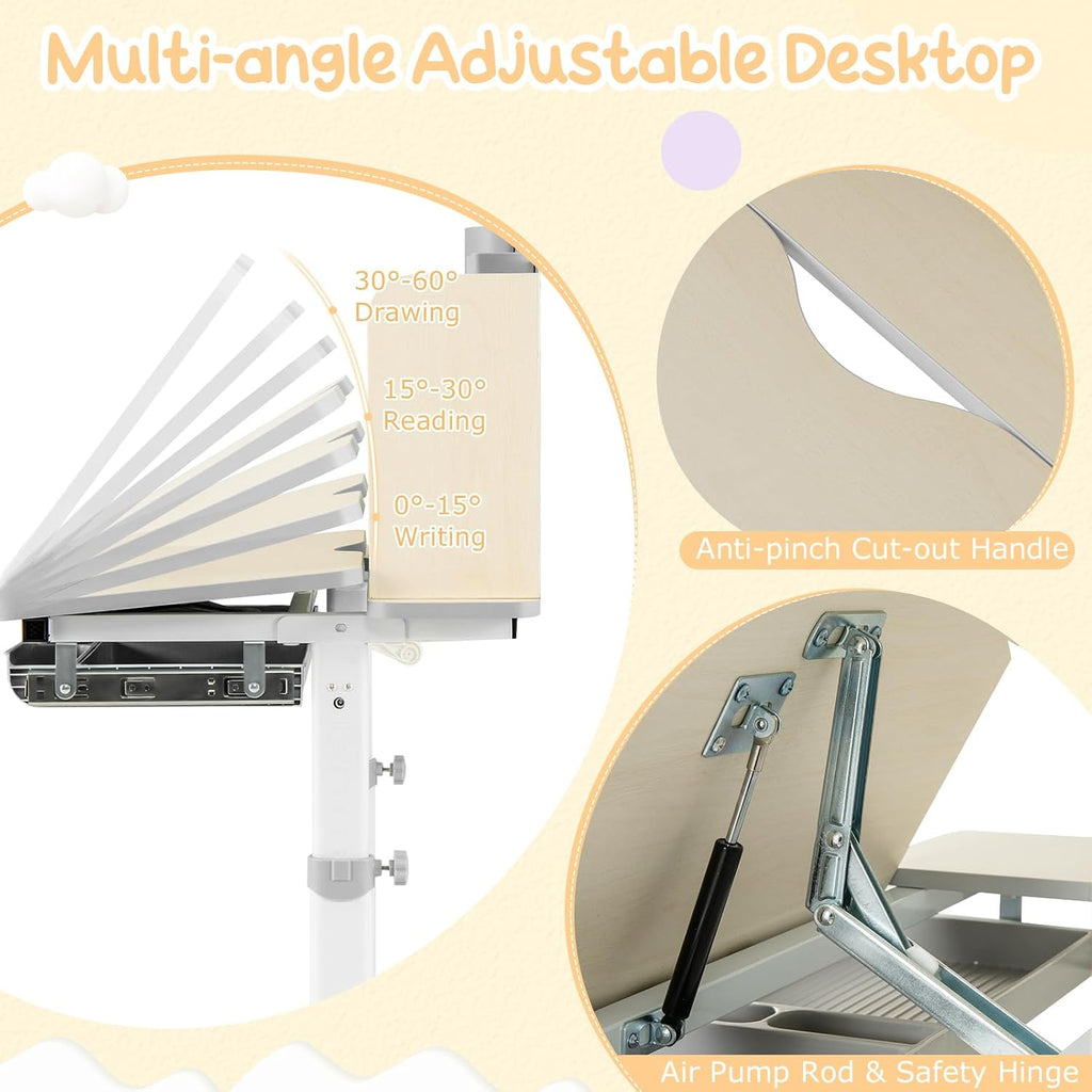 Desk for Kids, Ergonomic Children Standing School Table with 0-60° Tiltable Surface, Pen Holder, Height Adjustable