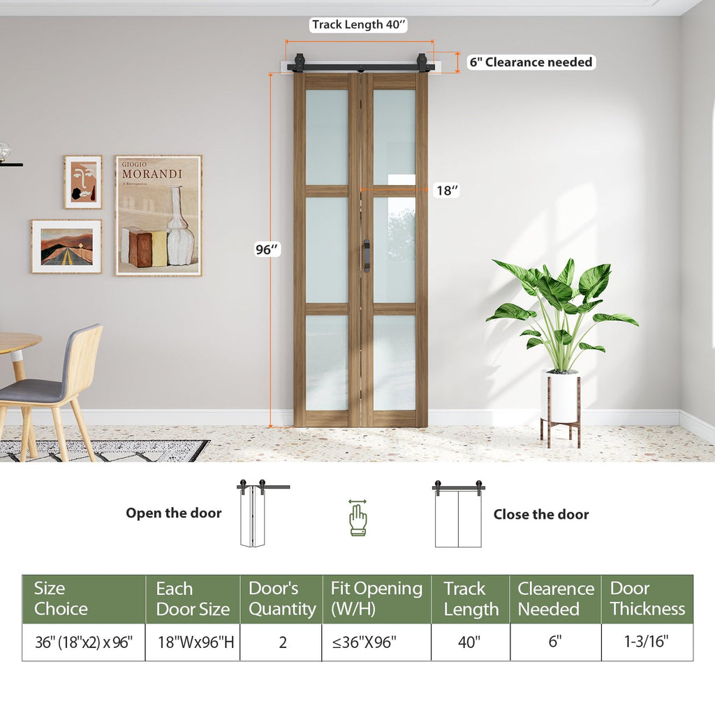 Frosted Glass Bifold Barn Doors 36X96(Double 18x96), Bifod Door