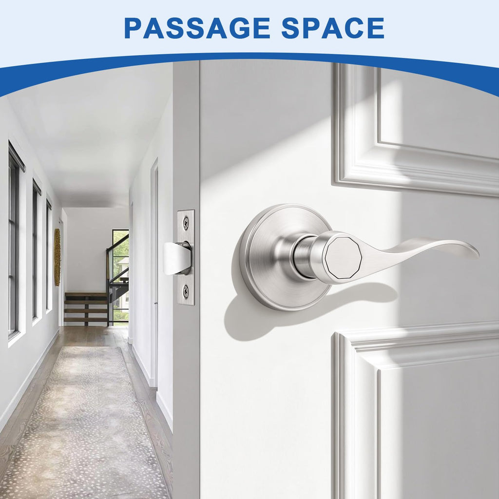 2 Pack Hall or Closet Passage Door Levers Keyless Wave Style Stainless Steel Door Leverset