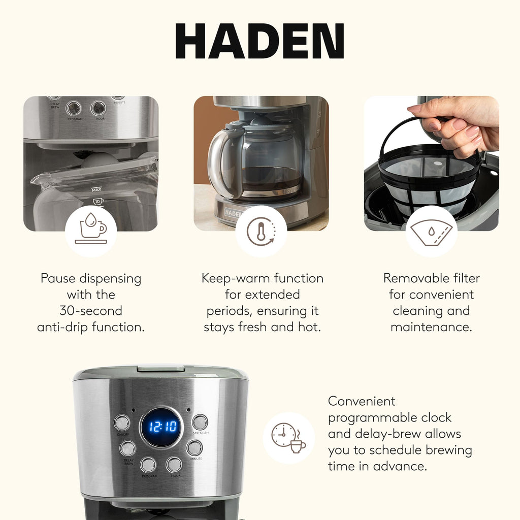 12 Cup Programmable Drip Coffee Maker Machine, Stainless Steel/Chrome