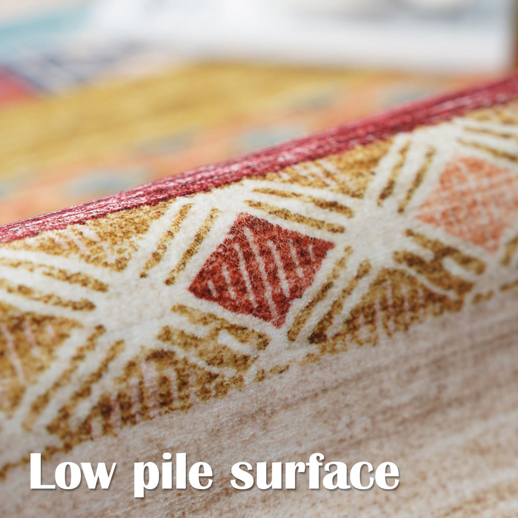 Washable Hallway Runner Rug - Non-Slip Boho Rugs Colorful Stripe