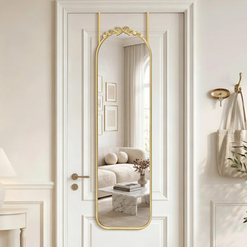 Door Mirror Full Length: 14"x50" Gold Bow Over The Door Hanging
