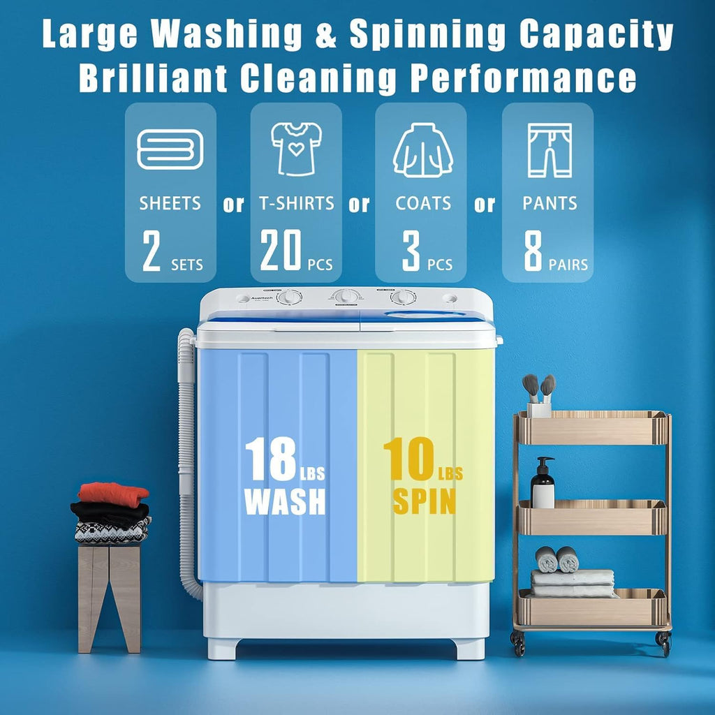 Portable Washer and Dryer Combo, 28 Lbs Twin Tub Washing Machine, 1.5 Cu.Ft Compact Clothes Dryer, Portable Washing