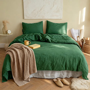French Linen Duvet Cover Set 3pcs with Hidden Zipper Closure Natural Flax Cotton Blend Solid Color Soft Breathable