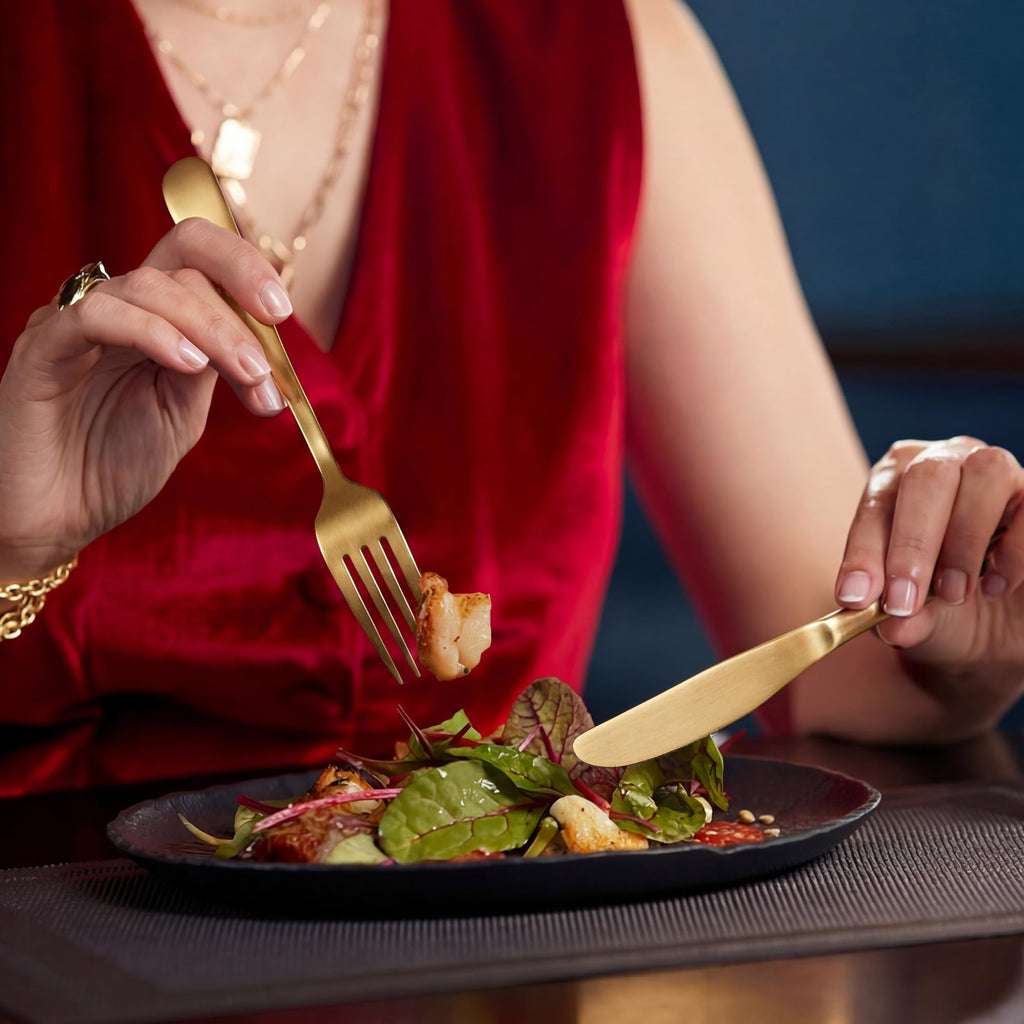 20 Piece Matte Gold Silverware Set, Stainless Steel Gold Flatware
