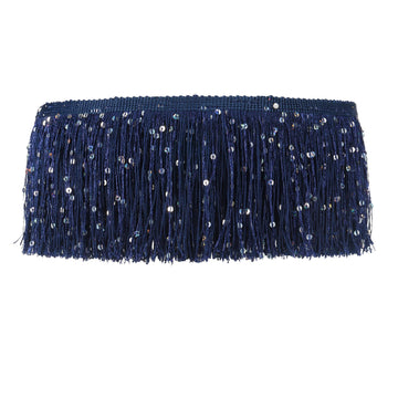 4" Sequin Chainette Fringe Trim, 5 Yard Tassel Sewing Trim Fringes for Latin Dress Stage Dance Costume Party, Navy