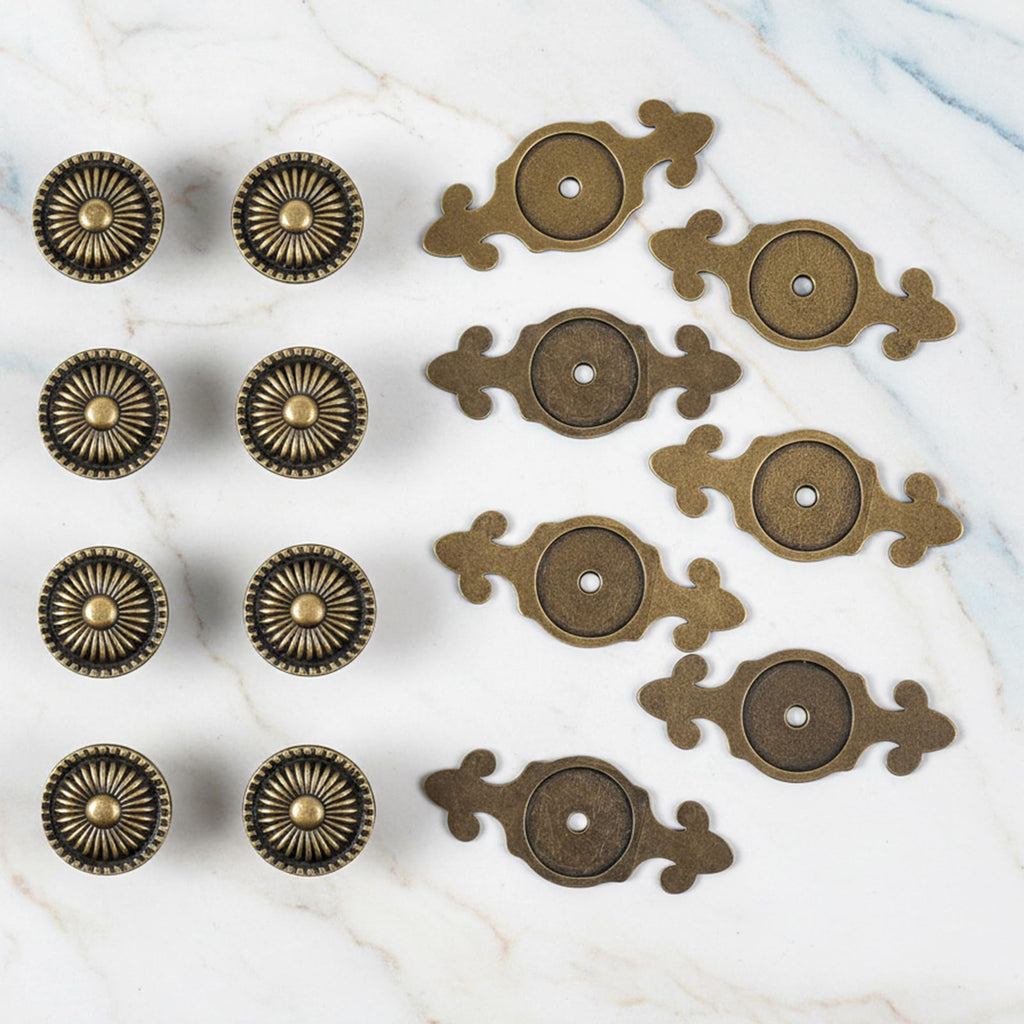 6 Pack Brass Cabinet Knobs Vintage Retro Mushroom Drawer Knobs with Backplate, Zinc Alloy Round Dresser Pull Handles