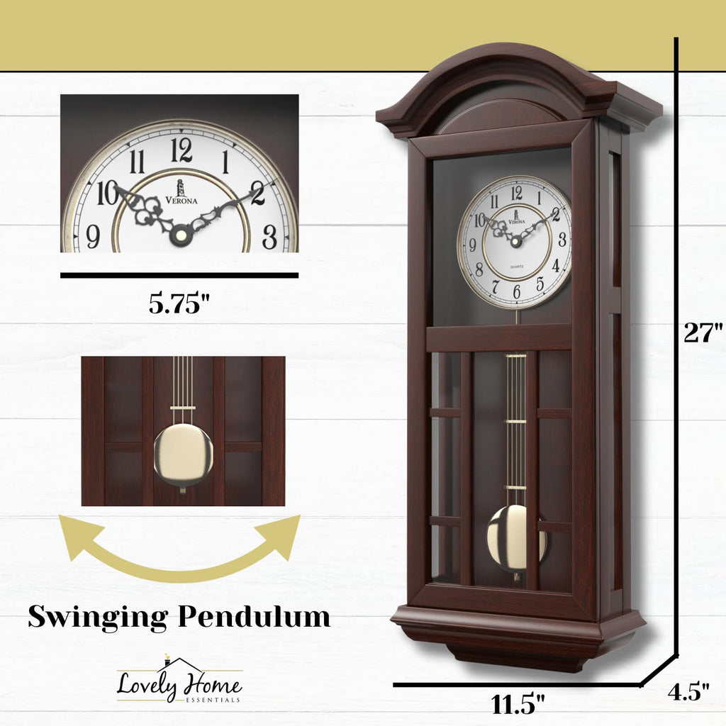 Pendulum Wall Clock, Hanging Wooden Grandfather Wall Clock, Quiet