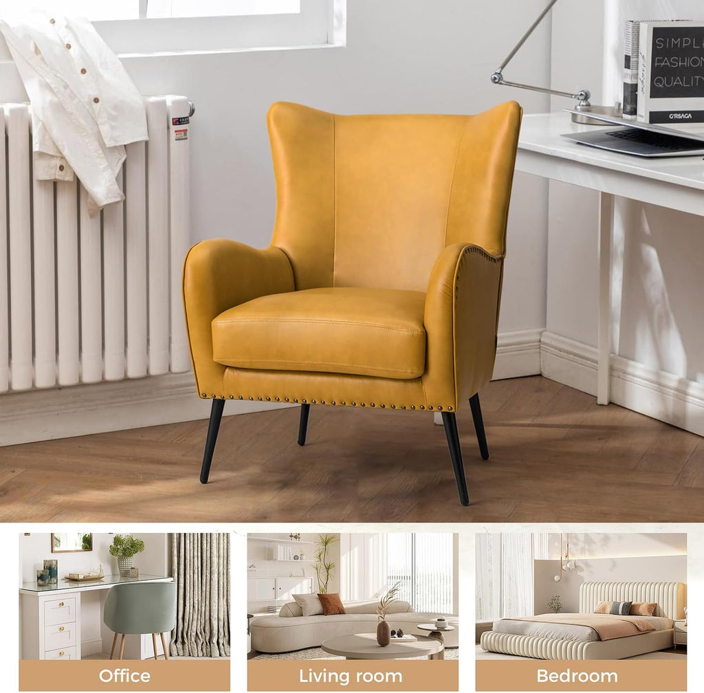Faux Leather Accent Chair, Yellow