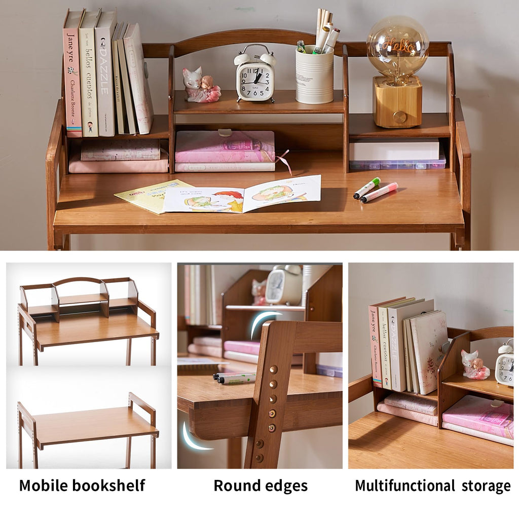 Kids Desk and Chair Set, Height Adjustable Bamboo Study Desk