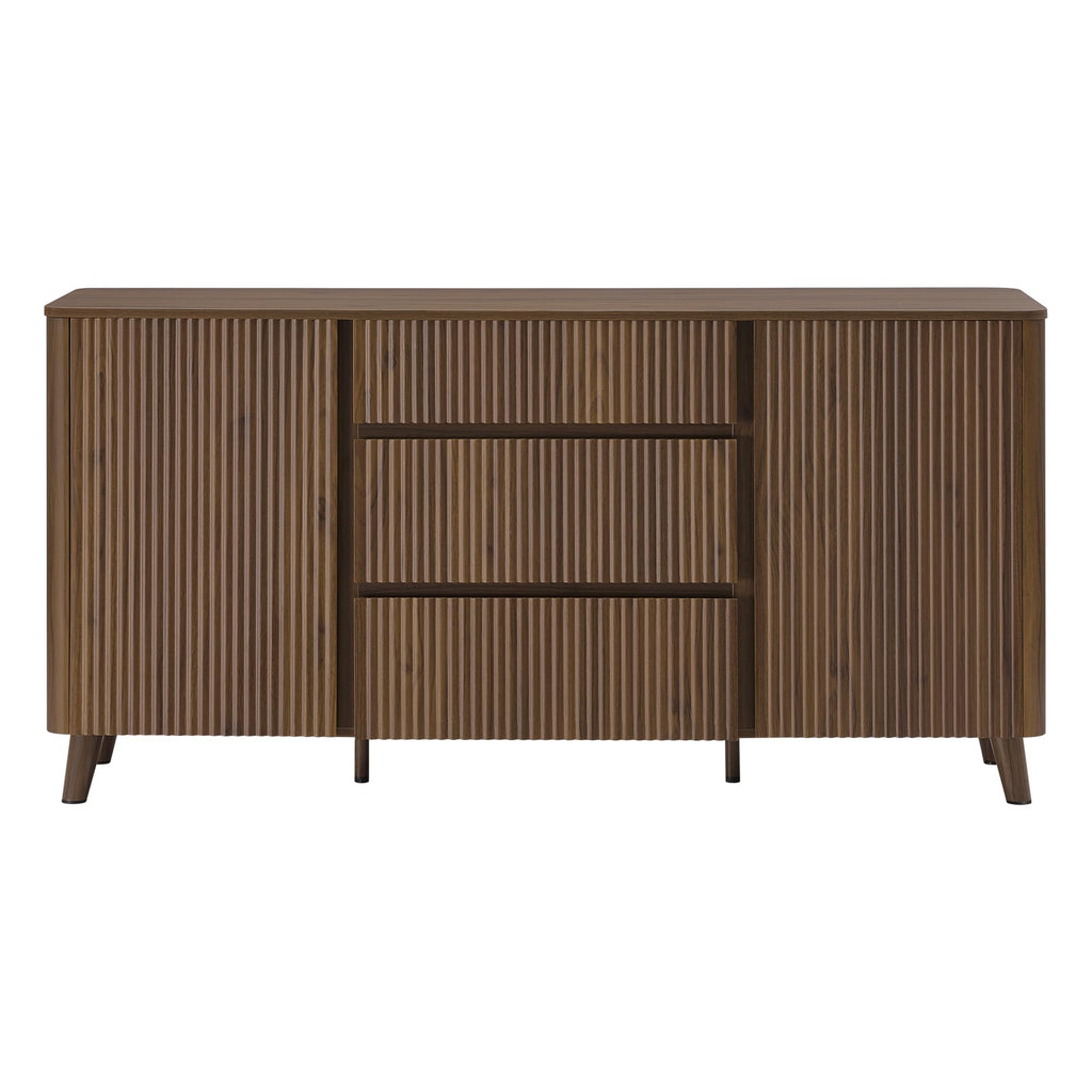 62" Fluted Sideboard Buffet Cabinet with 3 Drawers, Walnut