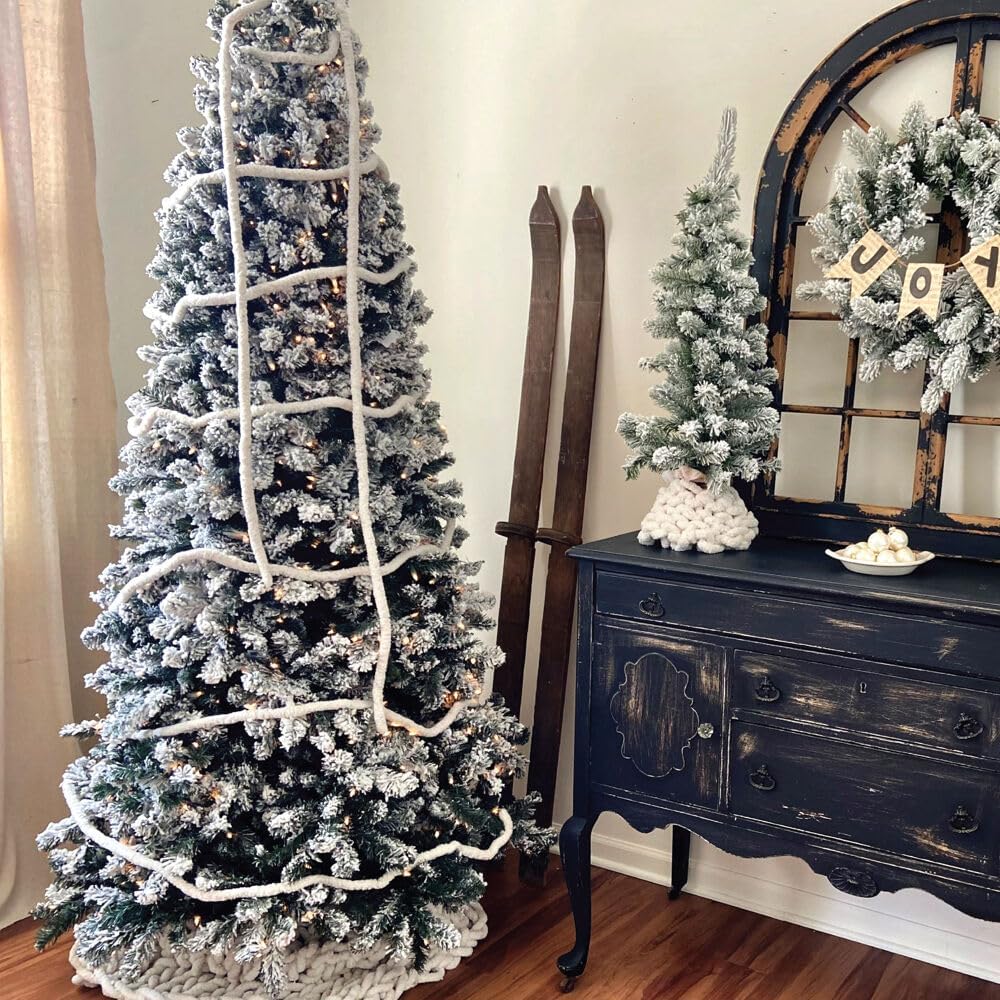 Alaskan Flocked Christmas Tree, Tall, Faux Tree with White Incandescent Smart Lights, Lights with Easy to