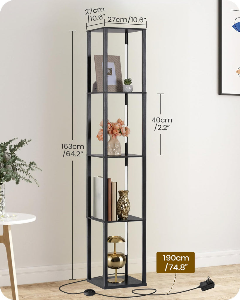 64.2" Display Shelf with Light, Modern Corner Floor Lamp with Shelves, LED Dimmable Standing Lamp with