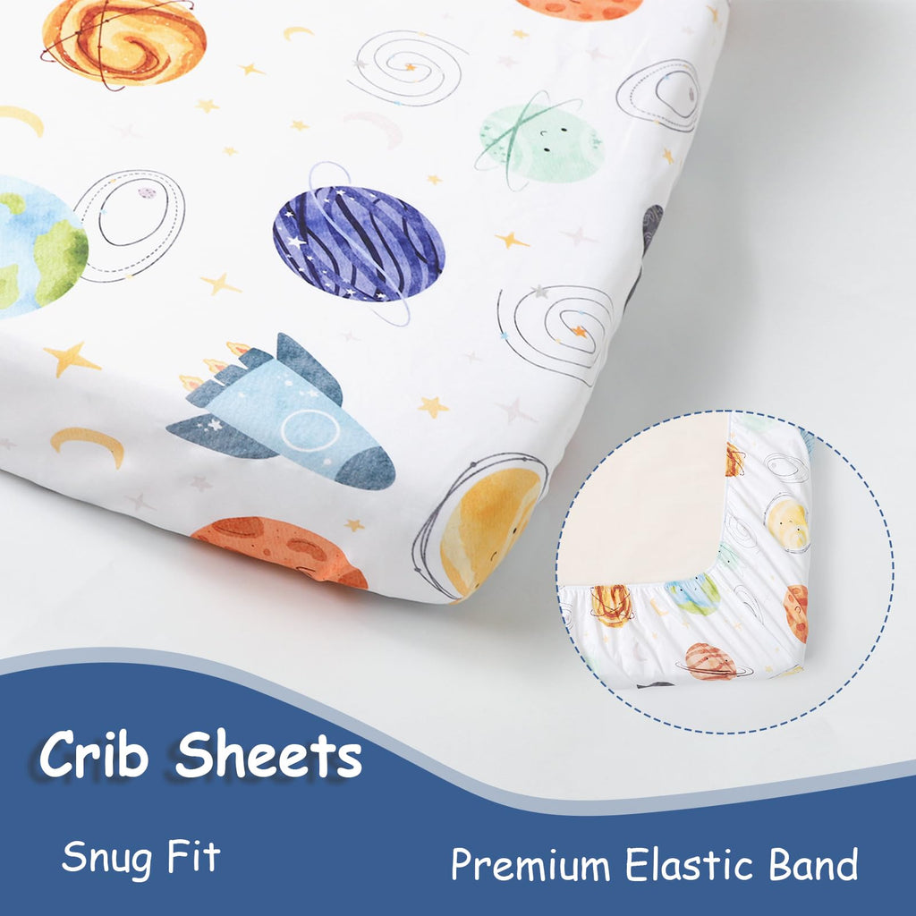 3 Piece Baby Crib Bedding Set for Boys, Planets