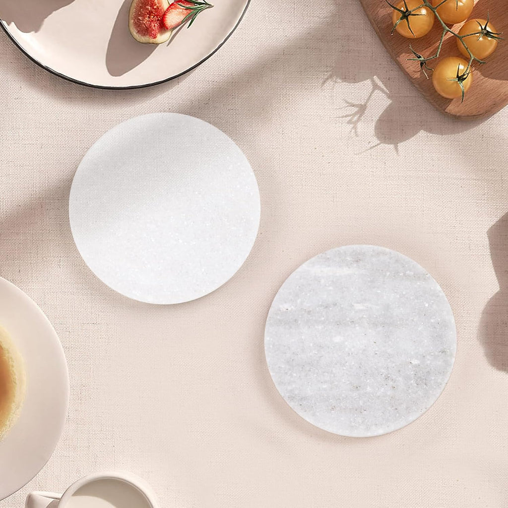White Marble Coasters with Bling Particles - Set of 4