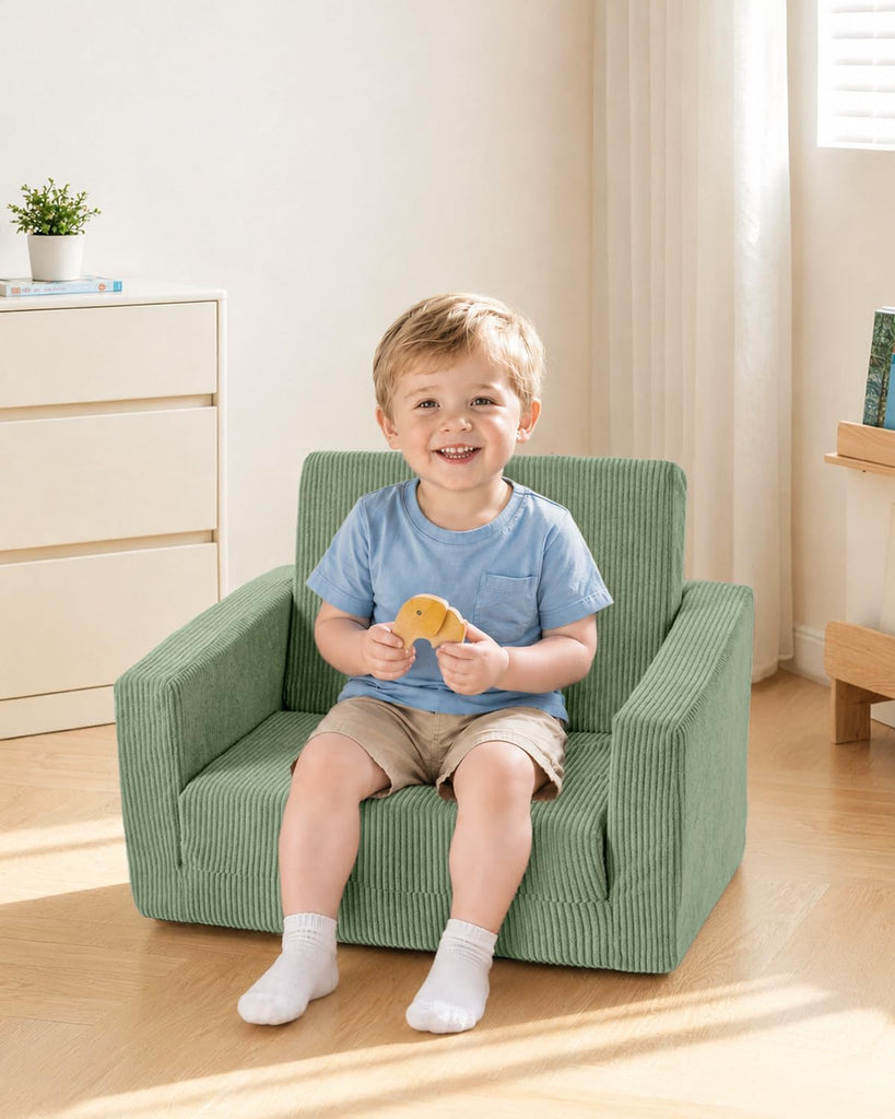 In-1 Kids Chair and Couch, Cozy Corduroy Kids Sofa, Green