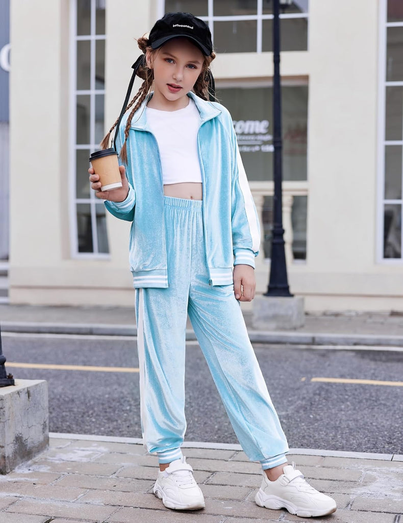 Girls 2 Piece Outfits Velour Tracksuit Fall Winter Sweatsuits Set