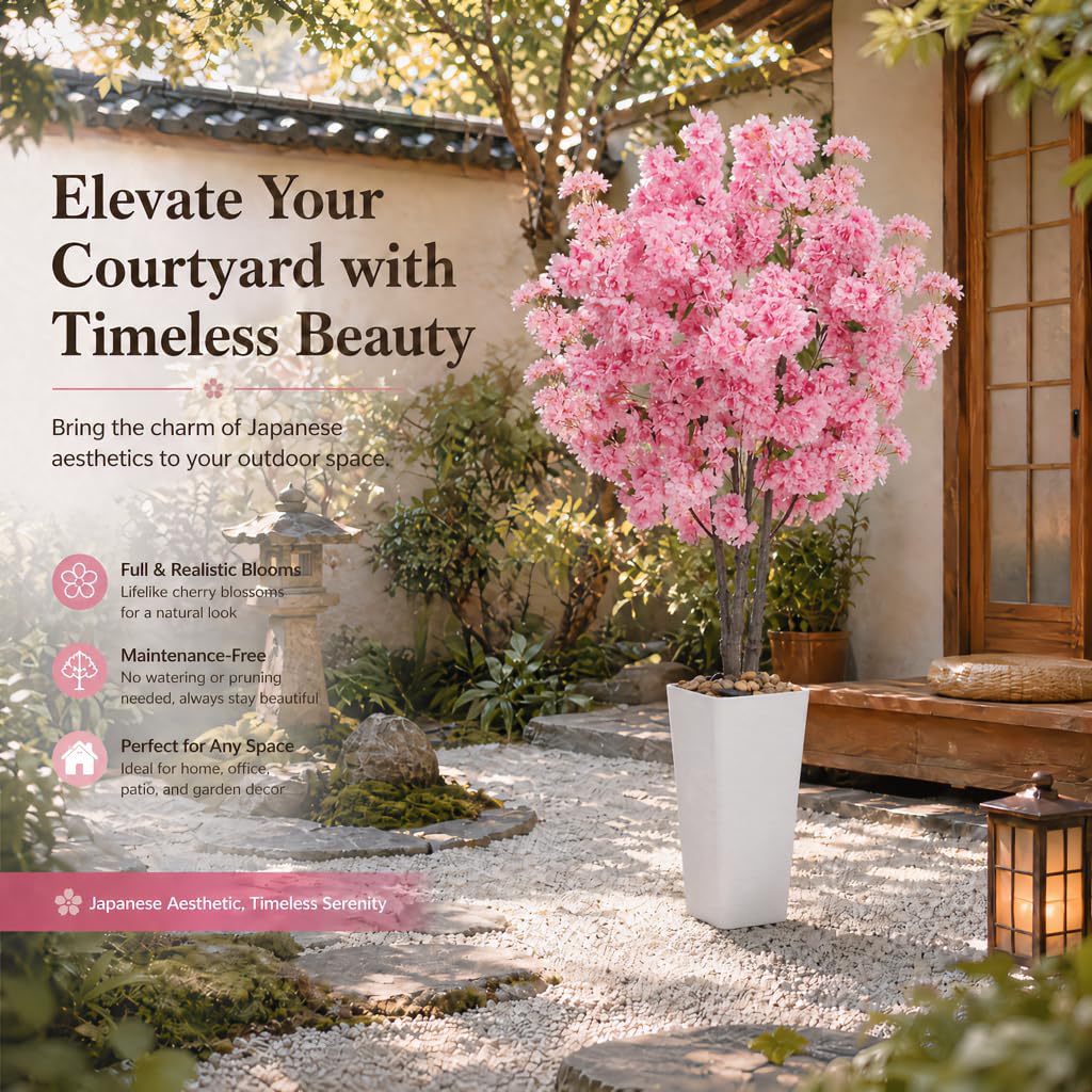 Artificial Cherry Blossom Tree 6FT, Faux Cherry Blossom Tree with Planter