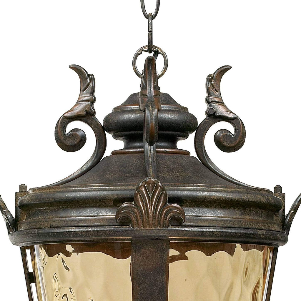 Marseille 23 3/4" Bronze 4-Light Outdoor Hanging Lantern with Hammered Glass