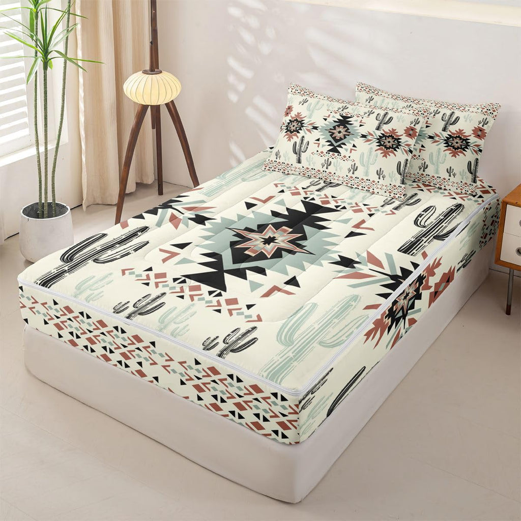 Khaki Southwestern Aztec Zipper Bedding Sets Full Geometric Vintage