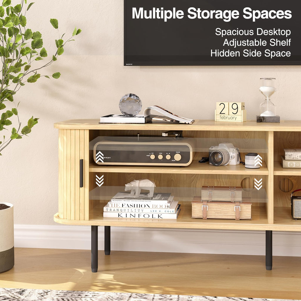 47''W Modern TV Stand Cabinet with Storage for TVs up to 60 Inch, Fluted TV Entertainment Center with Slatted Tambour