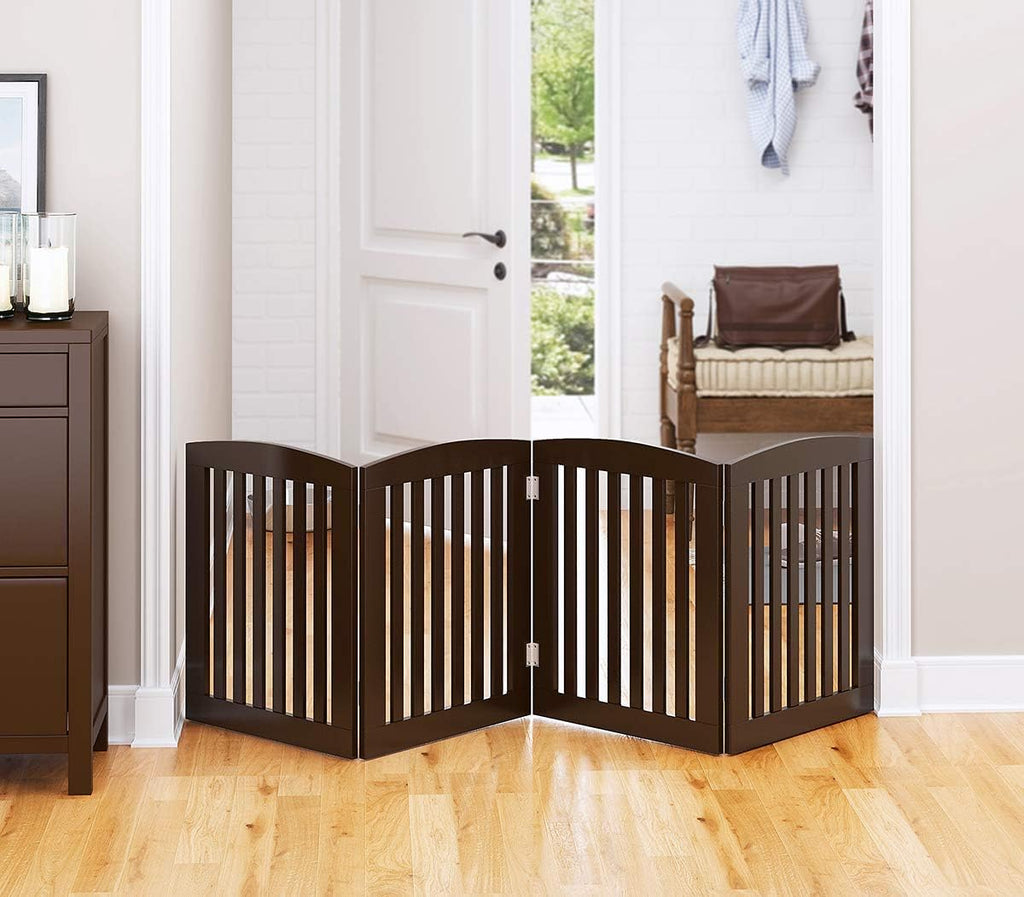 Wooden Freestanding Foldable Pet Gate for Dogs, 24 Inch H, 4 Panels