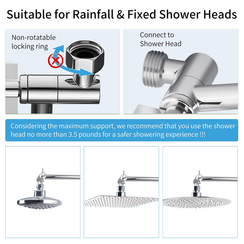 19 Inch Shower Head Extension Arm, G1/2 Universal Thread, Chrome