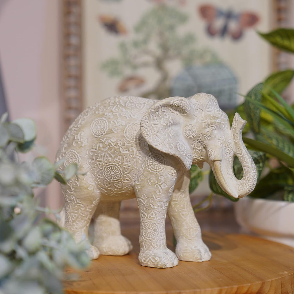 Elephant Statue Decor, Cream, 7.25 x 3.25 x 5.75 Inch