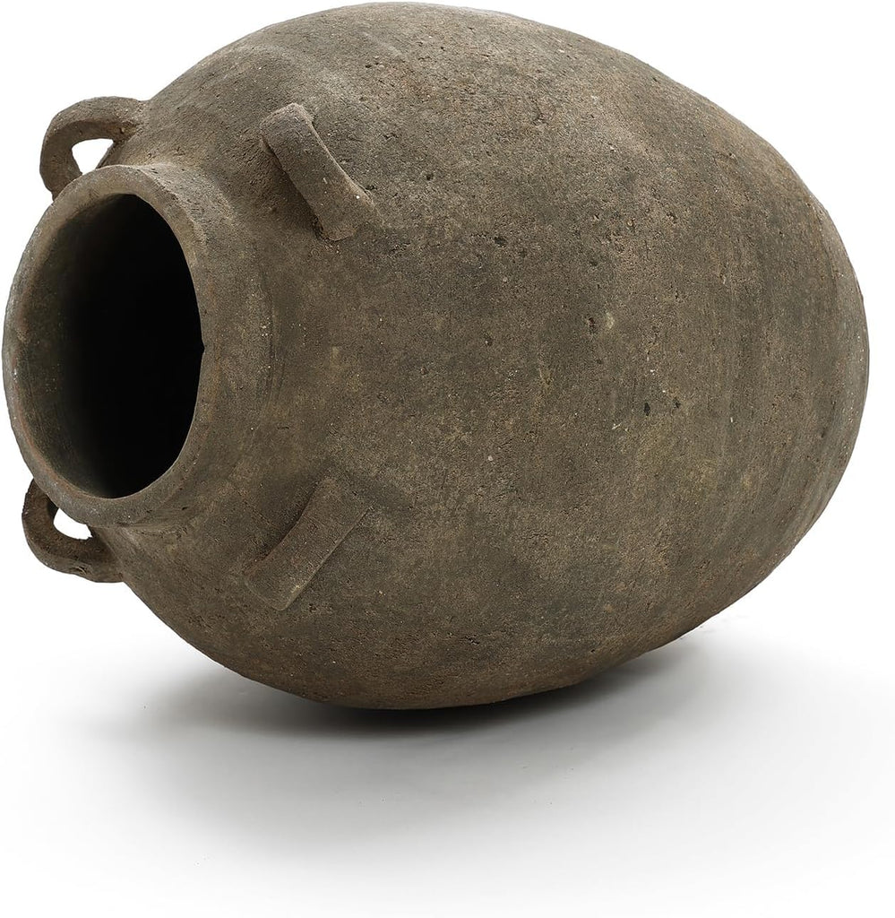 LuxenHome Rustic Ceramic Flower Vase,15 Inch Tall Brown Terracotta Vases | Terracotta Cauldron Vase Decor, Large