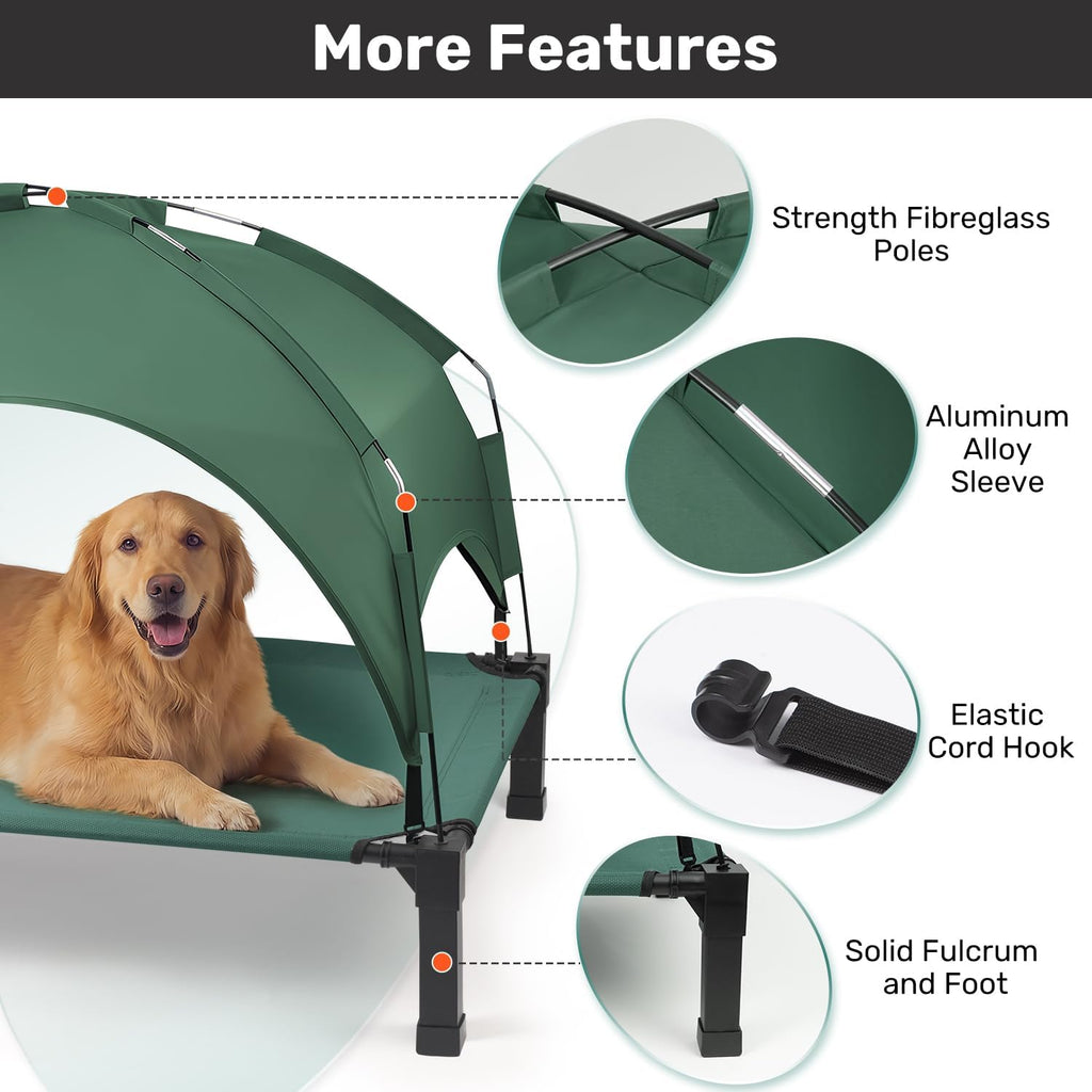 Elevated Dog Bed with Removable Canopy, Portable Dog Cot with Sun Protection Shade Tent, Raised Pet Cooling Cot Bed